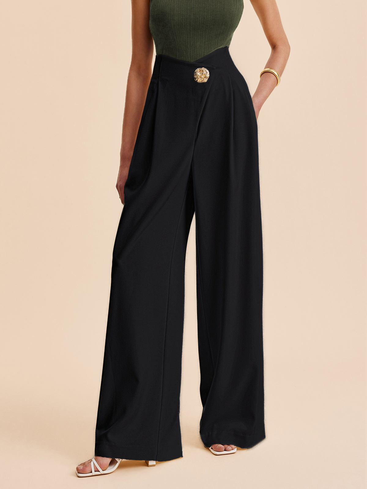 Verzierte High-Waist Hose mit weitem Bein