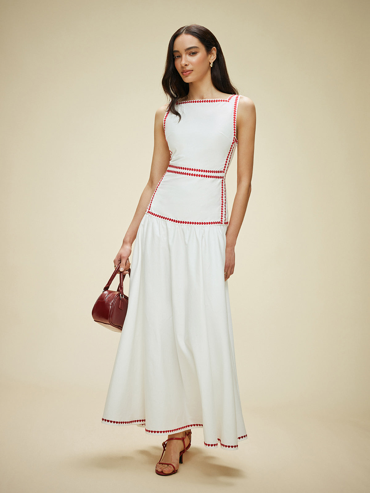 Baumwollkleid mit kontrastierender Paspelierung und Rückenschnürung