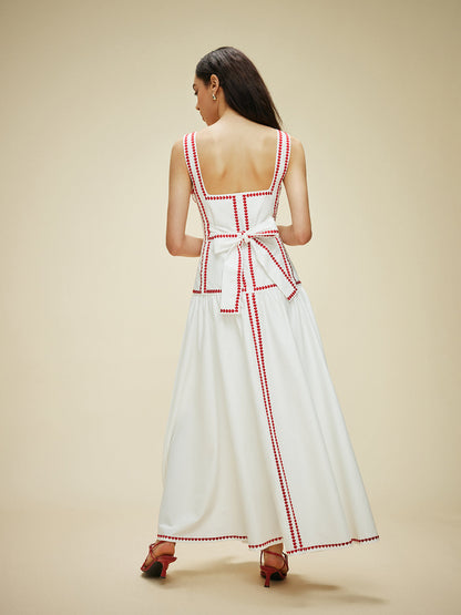 Baumwollkleid mit kontrastierender Paspelierung und Rückenschnürung