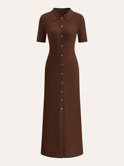 Midi-Kleid mit Metallknopf-Kragen