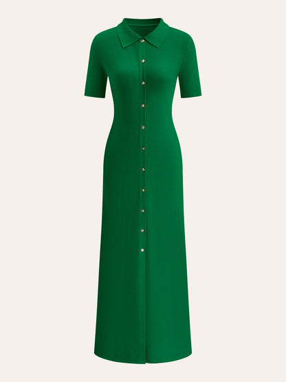 Midi-Kleid mit Metallknopf-Kragen
