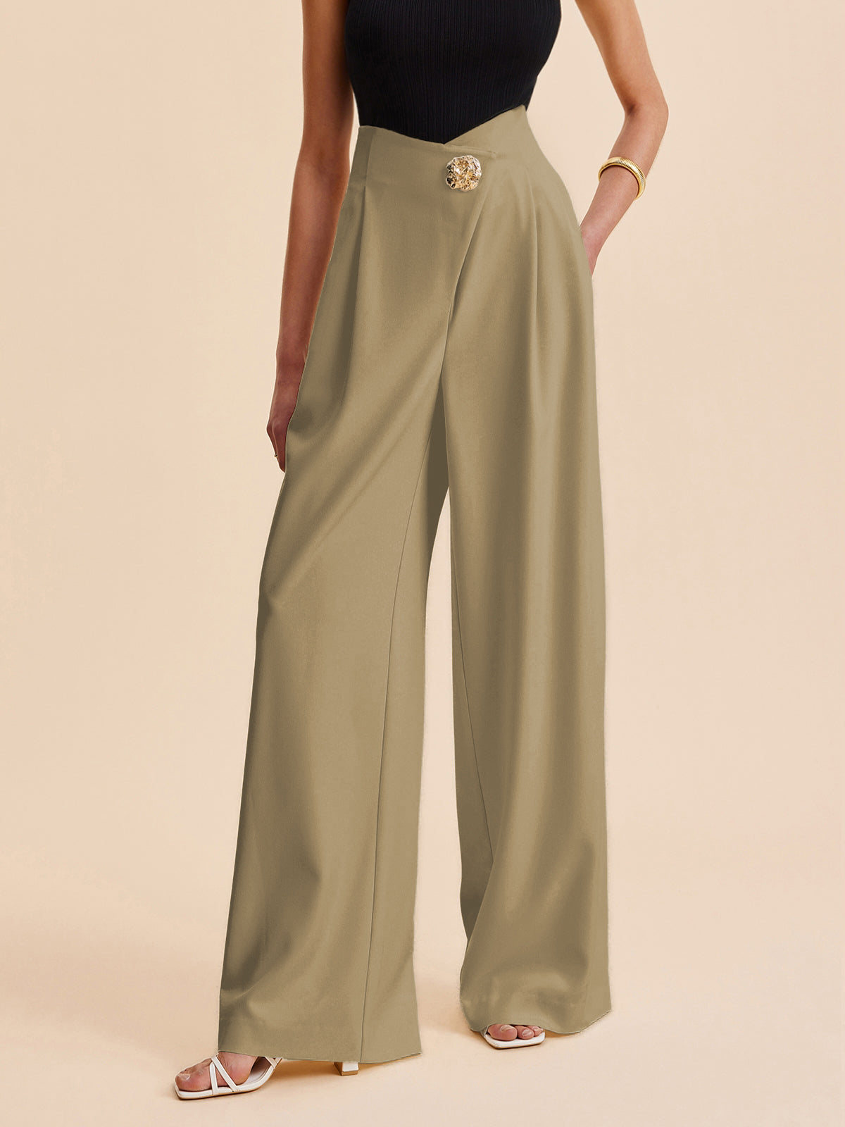 Verzierte High-Waist Hose mit weitem Bein