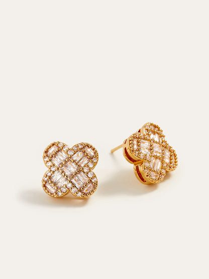 Ohrringe mit Kristallen und Blumen in Gold und Baguette-Schliff