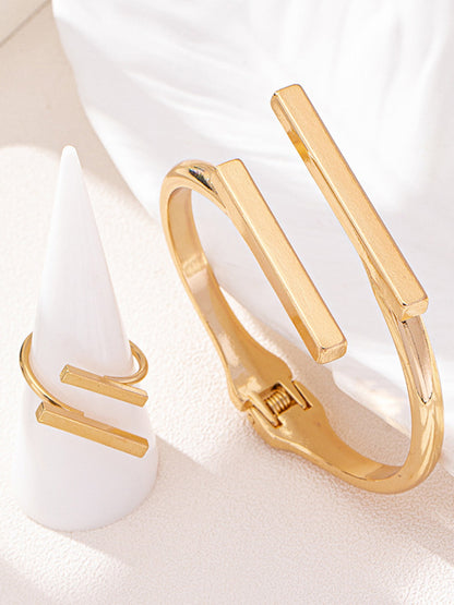 Geometrisches goldenes Ring- & Armband-Set