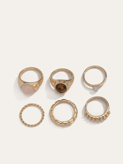 Sechs-teiliges Ring-Set aus verschiedenen Steinen und Texturen