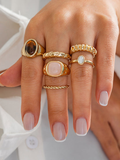 Sechs-teiliges Ring-Set aus verschiedenen Steinen und Texturen