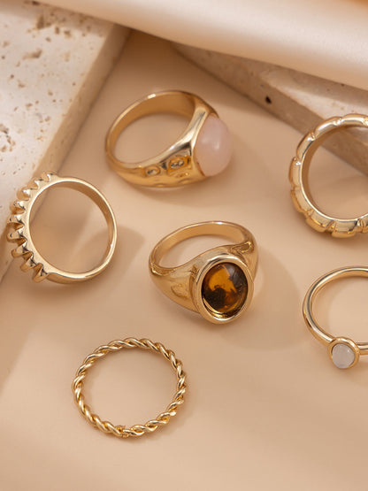 Sechs-teiliges Ring-Set aus verschiedenen Steinen und Texturen