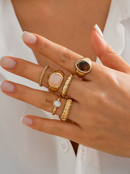 Sechs-teiliges Ring-Set aus verschiedenen Steinen und Texturen