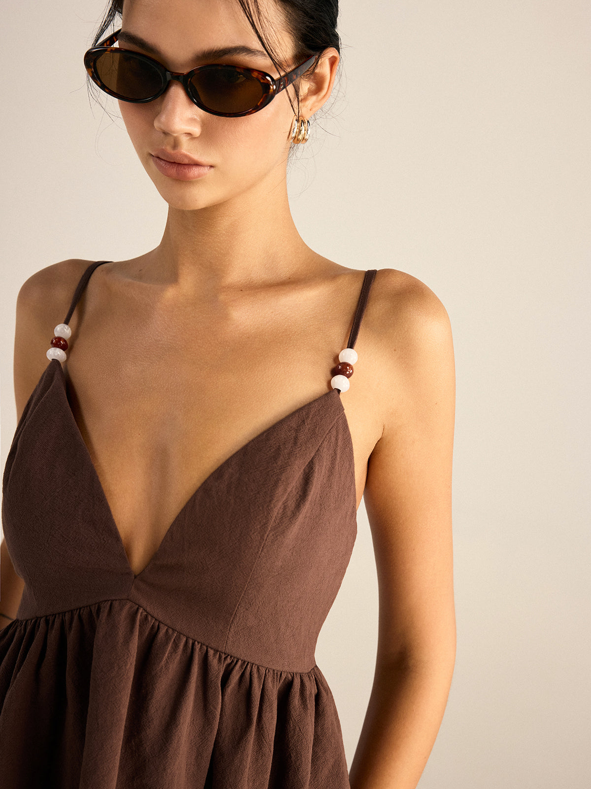 Baumwoll-Peplum-Oberteil mit Perlen und Hose-Set