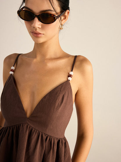 Baumwoll-Peplum-Oberteil mit Perlen und Hose-Set