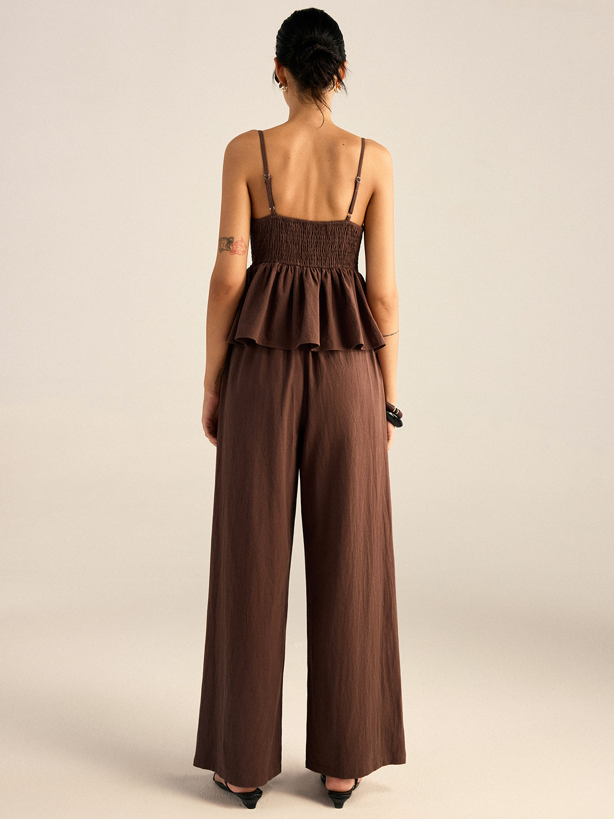 Baumwoll-Peplum-Oberteil mit Perlen und Hose-Set