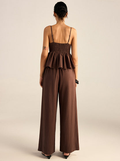 Baumwoll-Peplum-Oberteil mit Perlen und Hose-Set