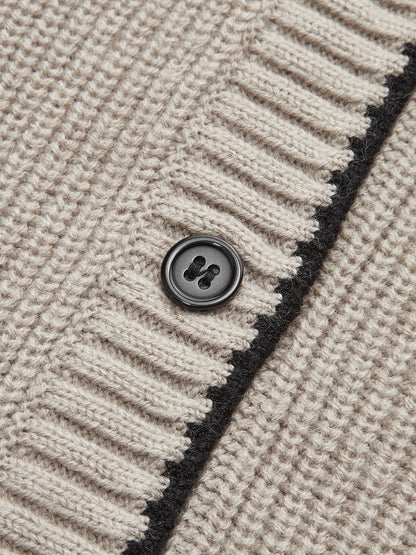 Cardigan aus Wollmix mit Bindekragen und Kontrastbesatz