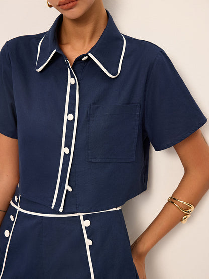 Crop-Shirt- und Shorts-Set mit Kontrastpaspeln