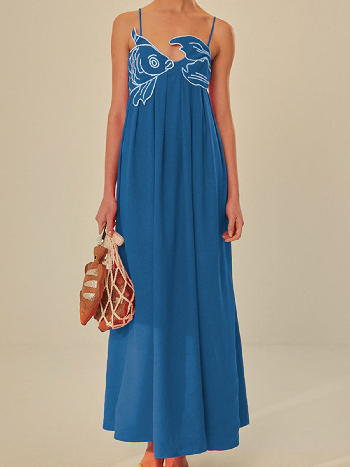 Halbtransparenter Cami-Kleid mit aufgesticktem Fischmotiv