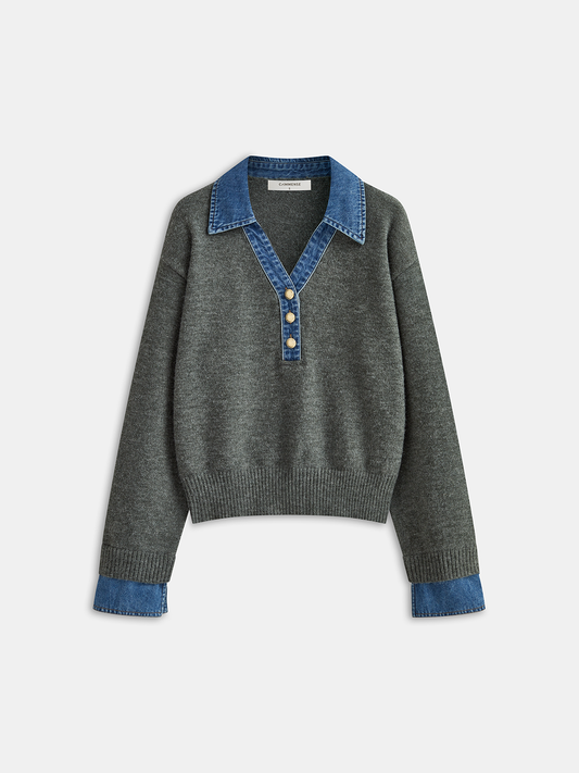 Strickoberteil mit Jeanskragen