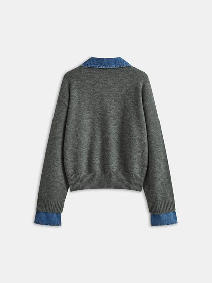 Strickoberteil mit Jeanskragen