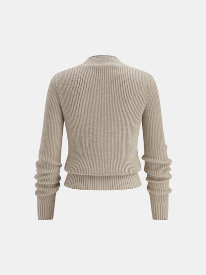 Cardigan aus Wollmix mit Bindekragen und Kontrastbesatz