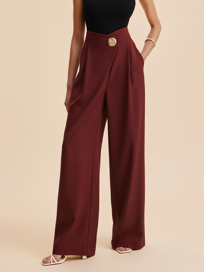 Verzierte High-Waist Hose mit weitem Bein