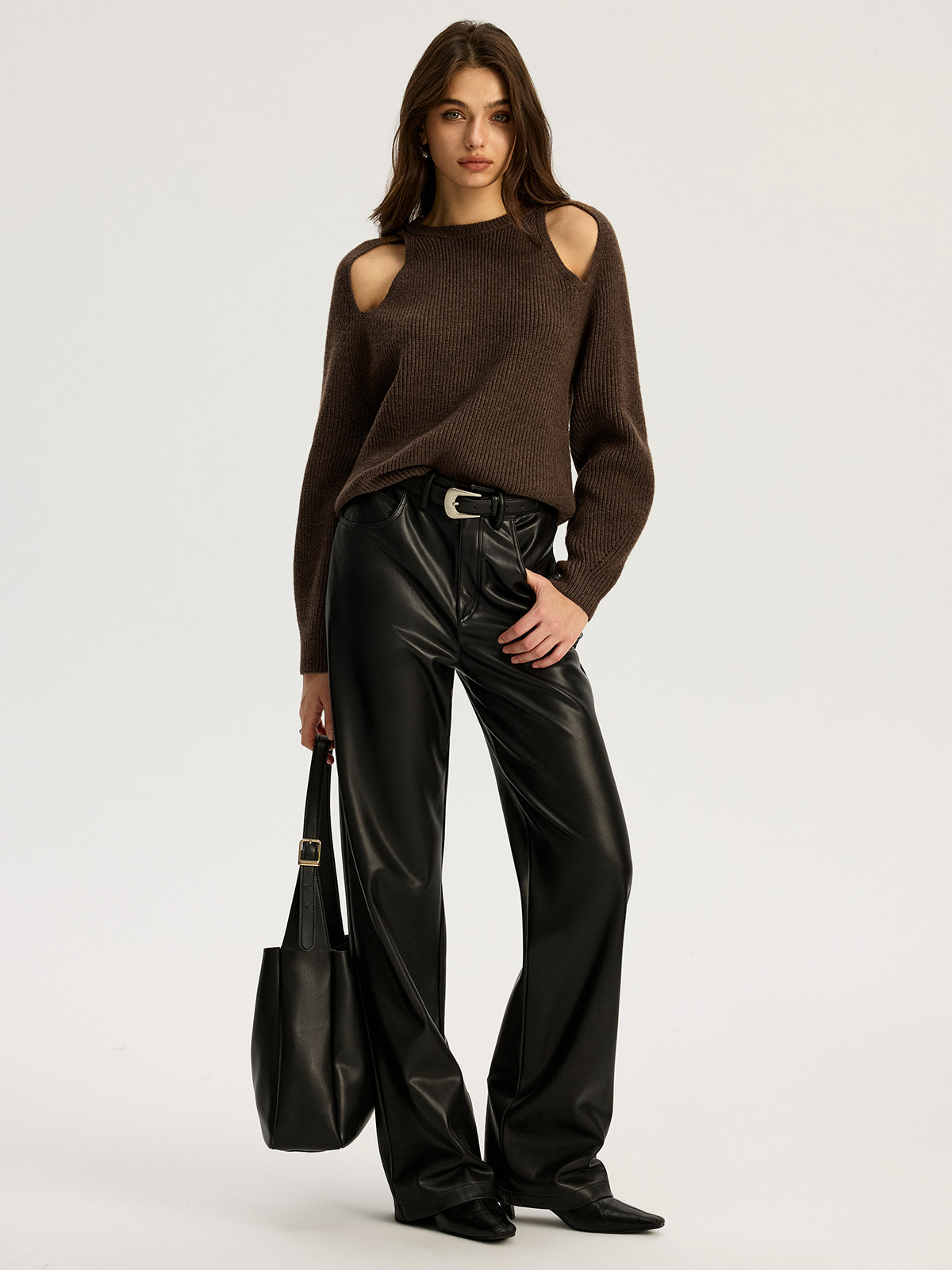 Gerippter Pullover mit Cut-Outs
