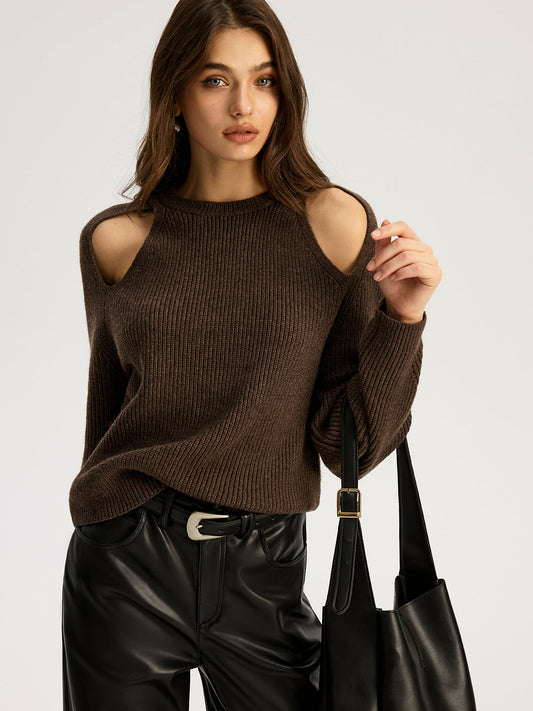 Gerippter Pullover mit Cut-Outs