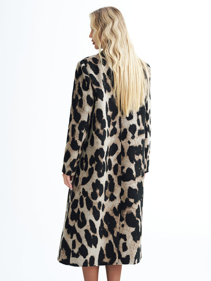 Mantel aus Wollmischung mit Leopardenmuster und doppelreihiger Knopfleiste