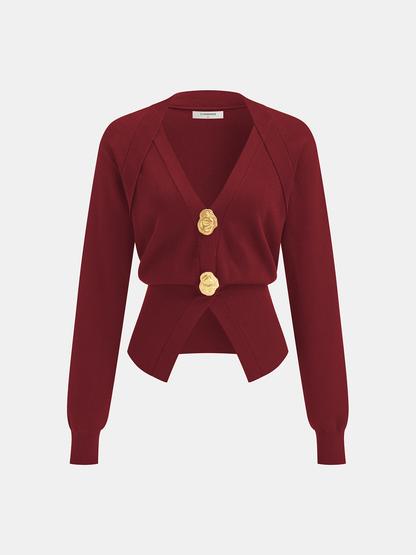 Wollpullover mit V-Ausschnitt und Metalldetail