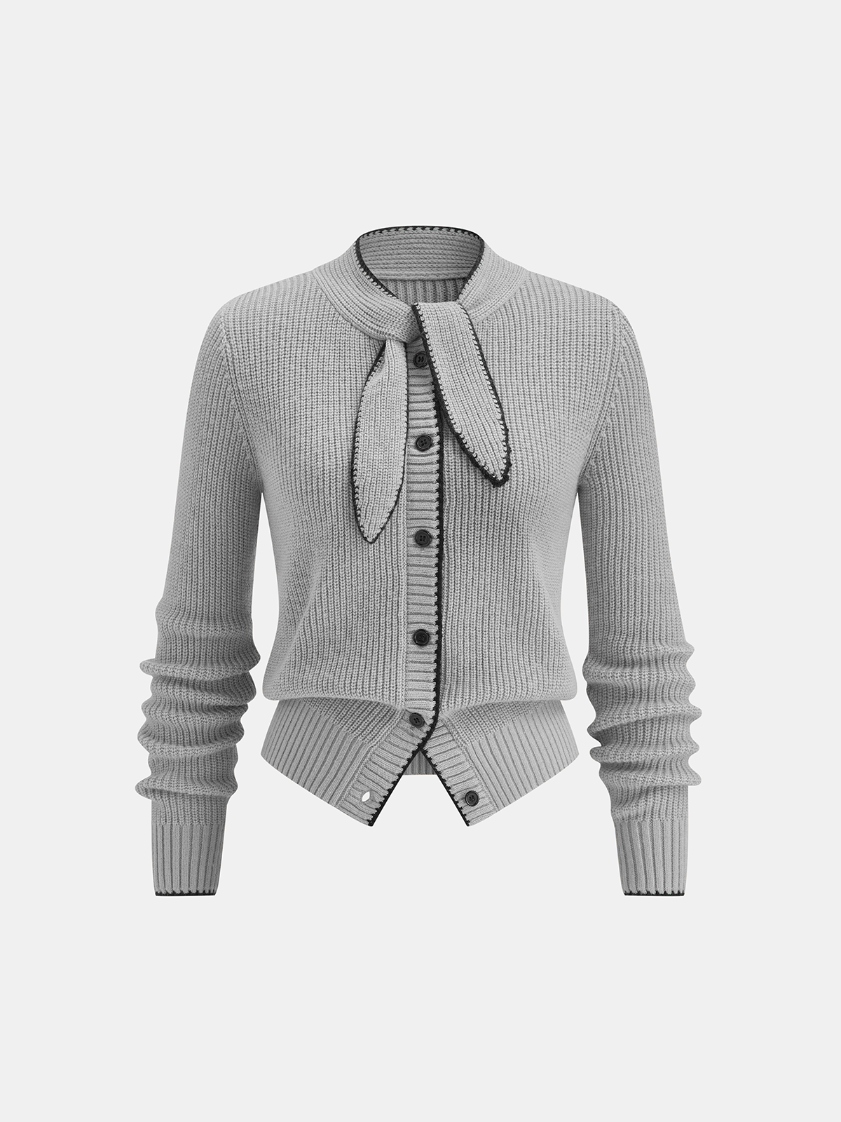 Cardigan aus Wollmix mit Bindekragen und Kontrastbesatz