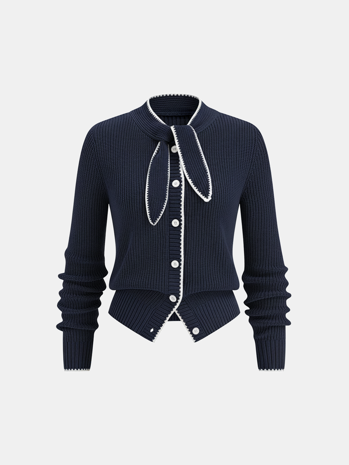 Cardigan aus Wollmix mit Bindekragen und Kontrastbesatz