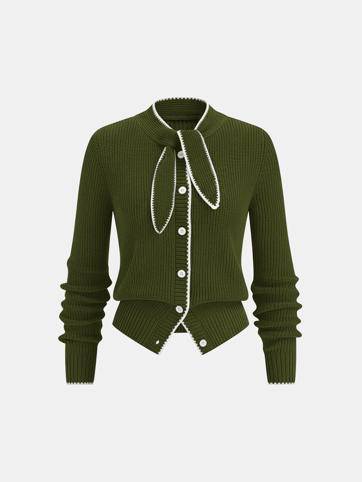 Cardigan aus Wollmix mit Bindekragen und Kontrastbesatz