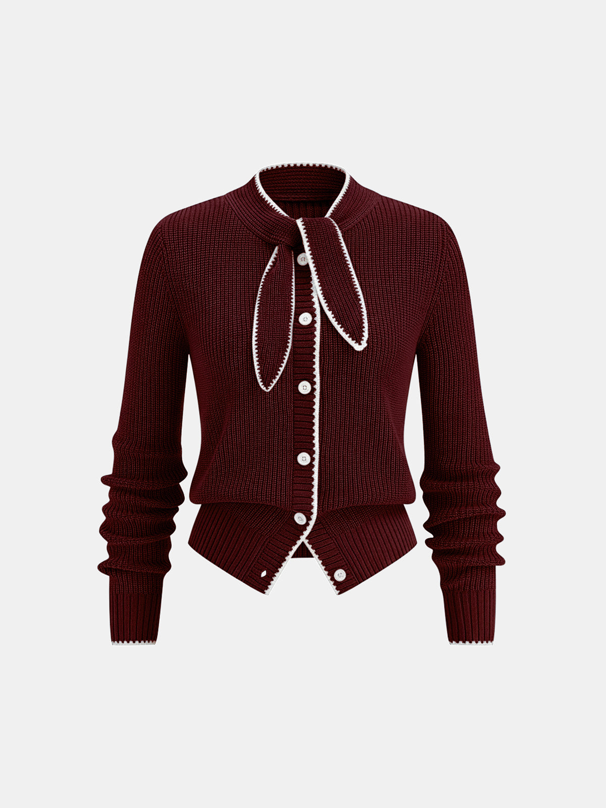 Cardigan aus Wollmix mit Bindekragen und Kontrastbesatz