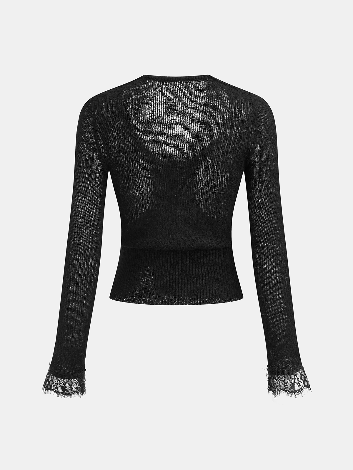 Stricktop aus Wollmischung mit V-Ausschnitt und Spitze