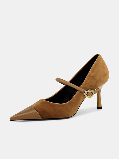 Spitze Mary-Jane-Pumps aus Wildlederimitat