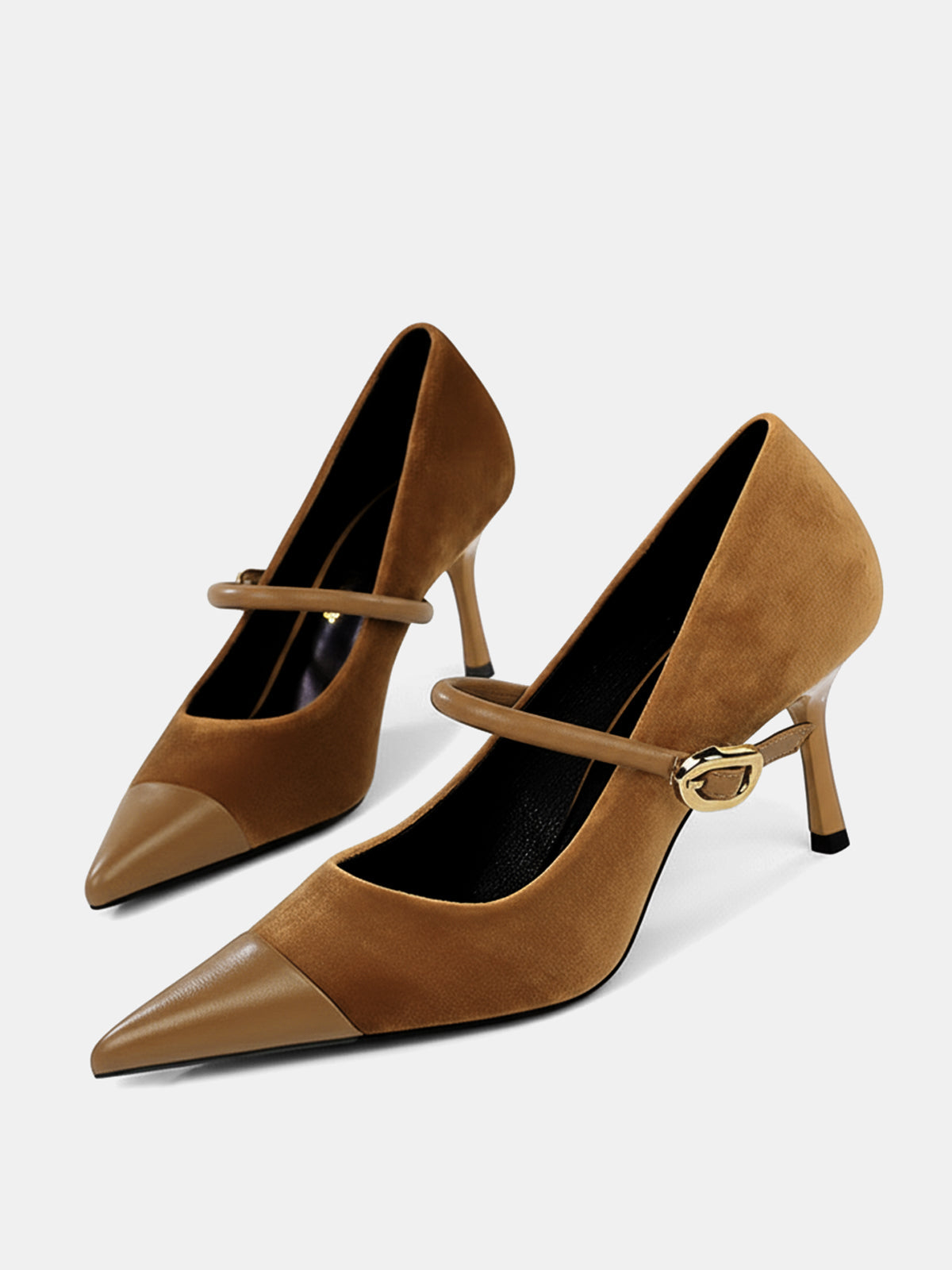 Spitze Mary-Jane-Pumps aus Wildlederimitat