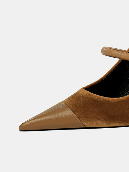 Spitze Mary-Jane-Pumps aus Wildlederimitat
