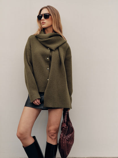 Strickjacke mit Knopfleiste und Schal-Detail