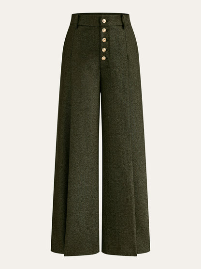 High-Waist-Hose mit Knopfleiste und weitem Bein