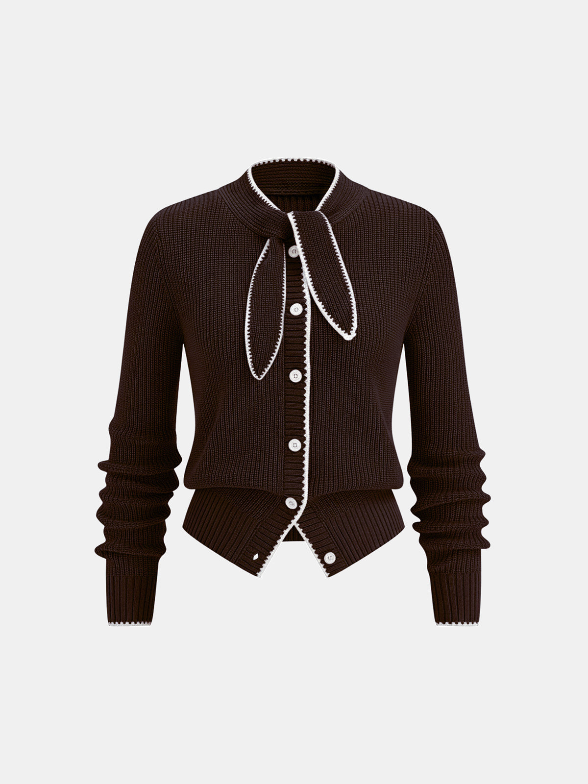 Cardigan aus Wollmix mit Bindekragen und Kontrastbesatz