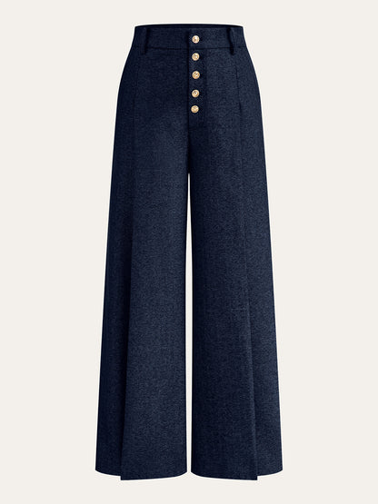 High-Waist-Hose mit Knopfleiste und weitem Bein