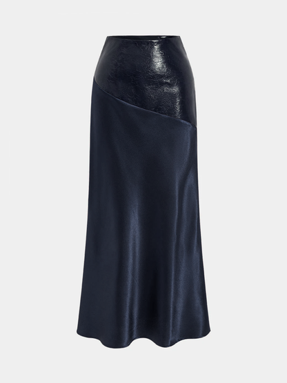 Maxirock aus Satin mit asymmetrischem Einsatz aus Kunstleder