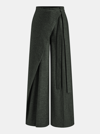 Asymmetrische Wickelhose mit weitem Bein