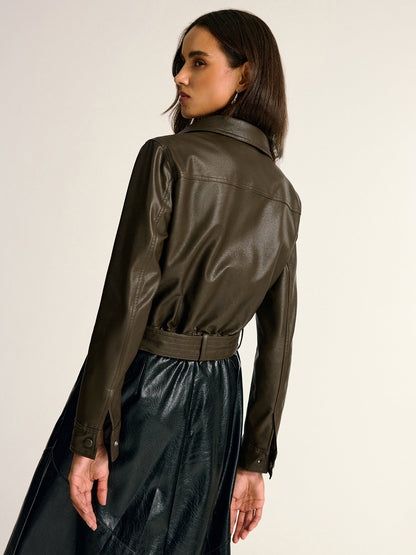 Gürtelhemdjacke aus PU-Leder mit Cargotaschen