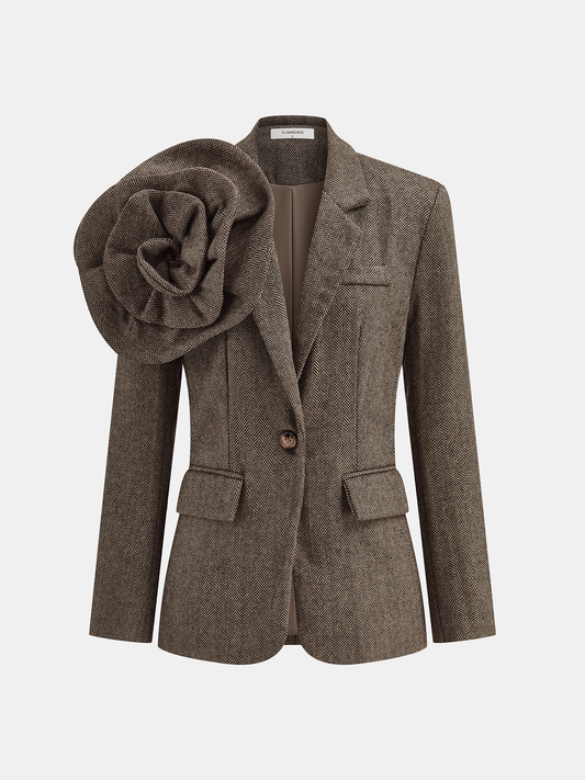Großer 3D-Blumen-Tweed-Blazer mit einem Knopf
