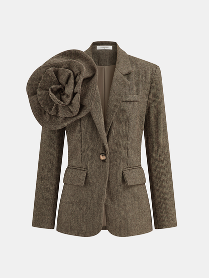 Großer 3D-Blumen-Tweed-Blazer mit einem Knopf
