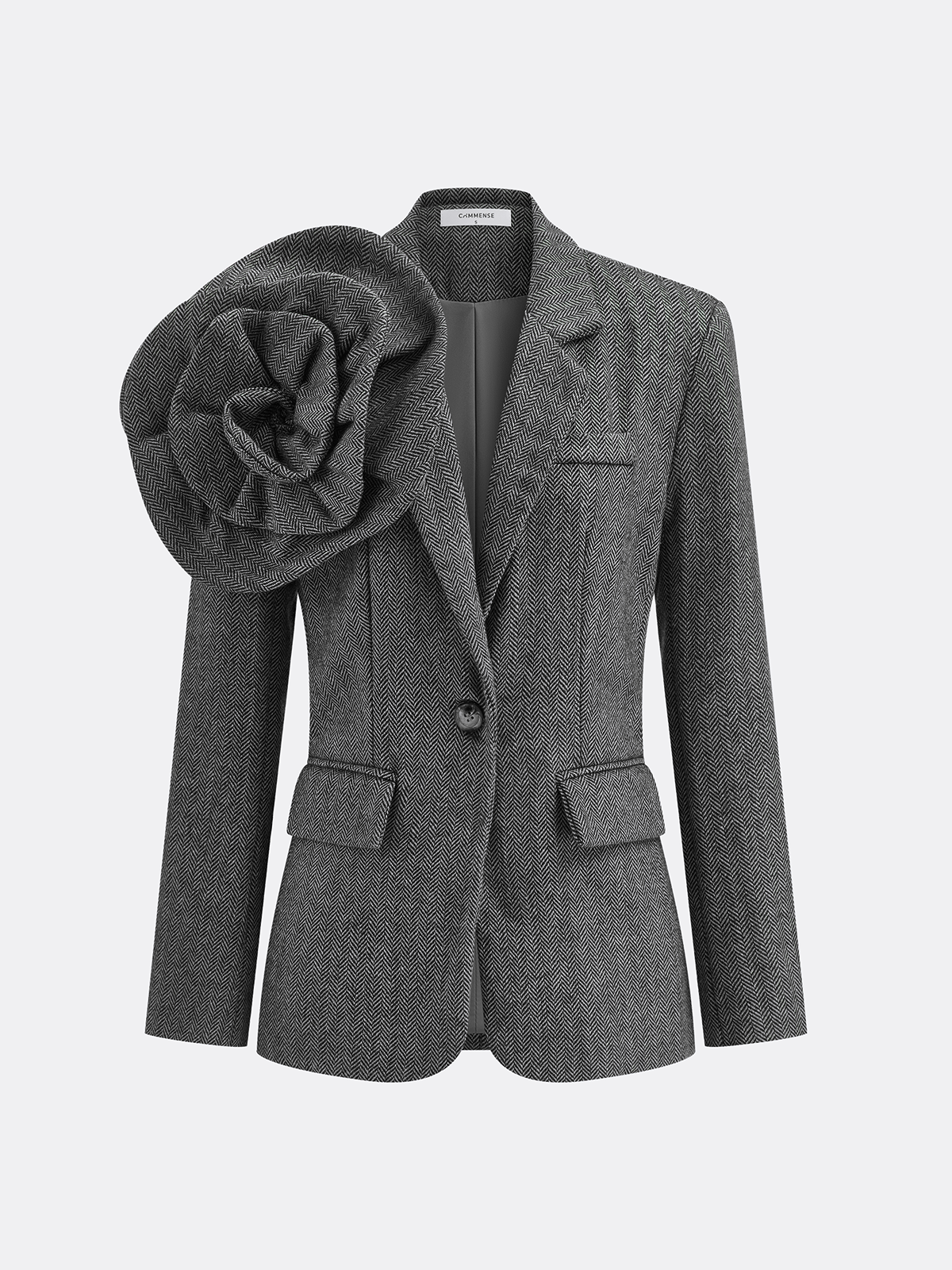 Großer 3D-Blumen-Tweed-Blazer mit einem Knopf