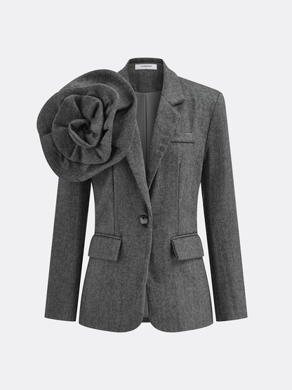 Großer 3D-Blumen-Tweed-Blazer mit einem Knopf