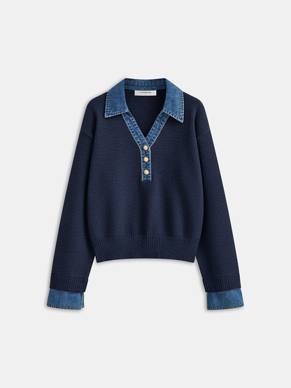 Strickoberteil mit Jeanskragen