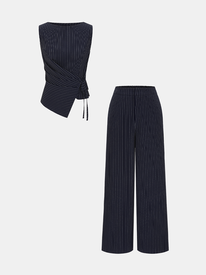 Nadelstreifen Wickel-Oberteil & Hose mit weitem Bein Set