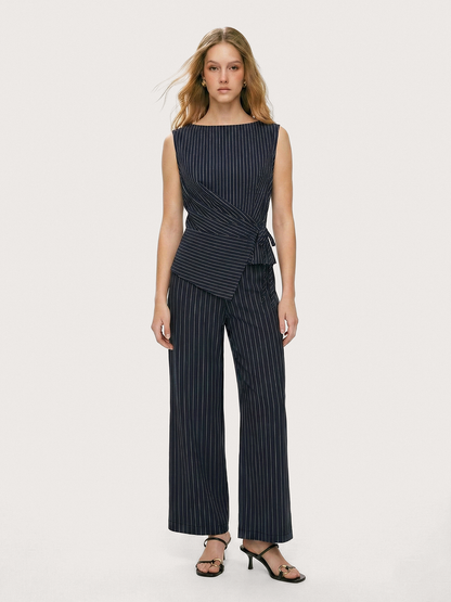 Nadelstreifen Wickel-Oberteil & Hose mit weitem Bein Set