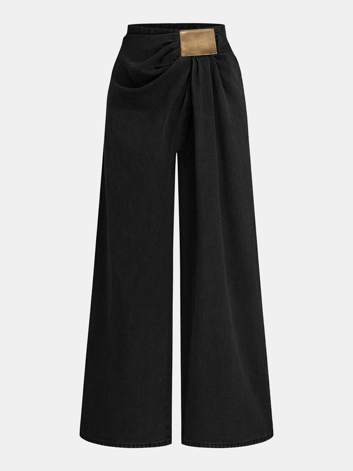 Asymmetrische geraffte Jeanshose mit weitem Bein